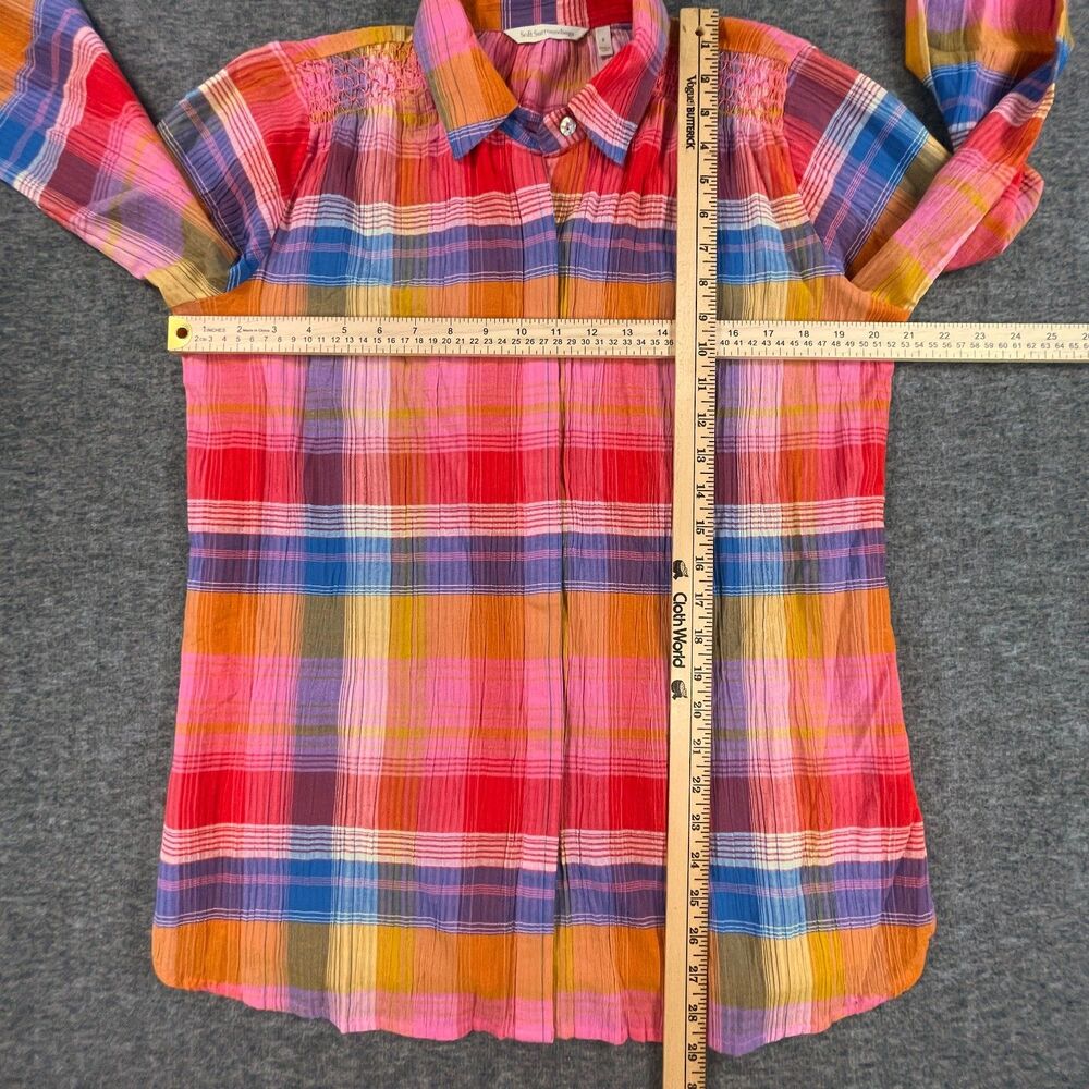 Soft Surroundings Sansonne Plaid Smocked Button Down Shirt Small Pink Cotton - Picture 5 of 10